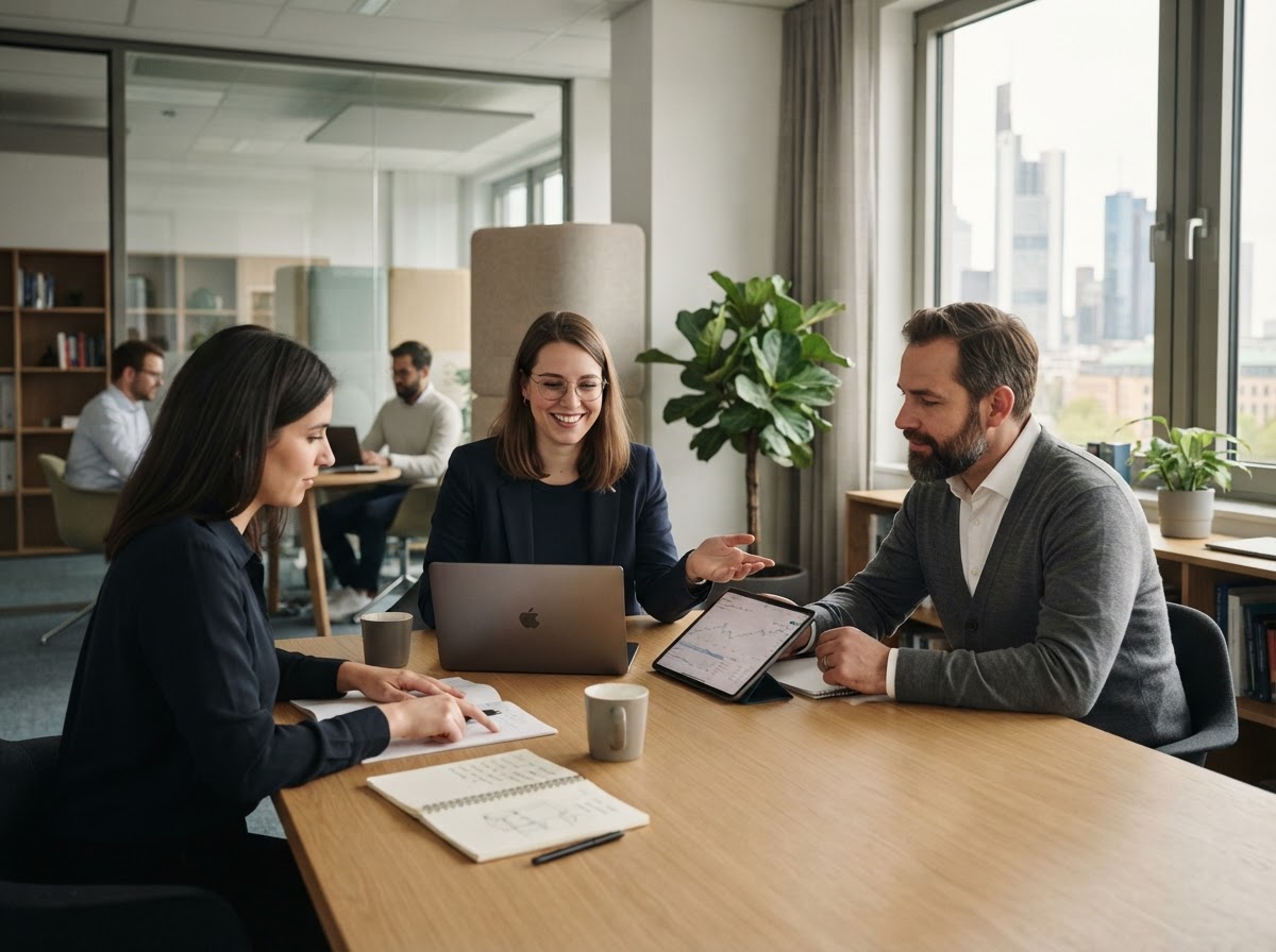 Deutsche Capital AI Analyst bei der Arbeit mit Datenmodellen an einem mobilen Arbeitsplatz