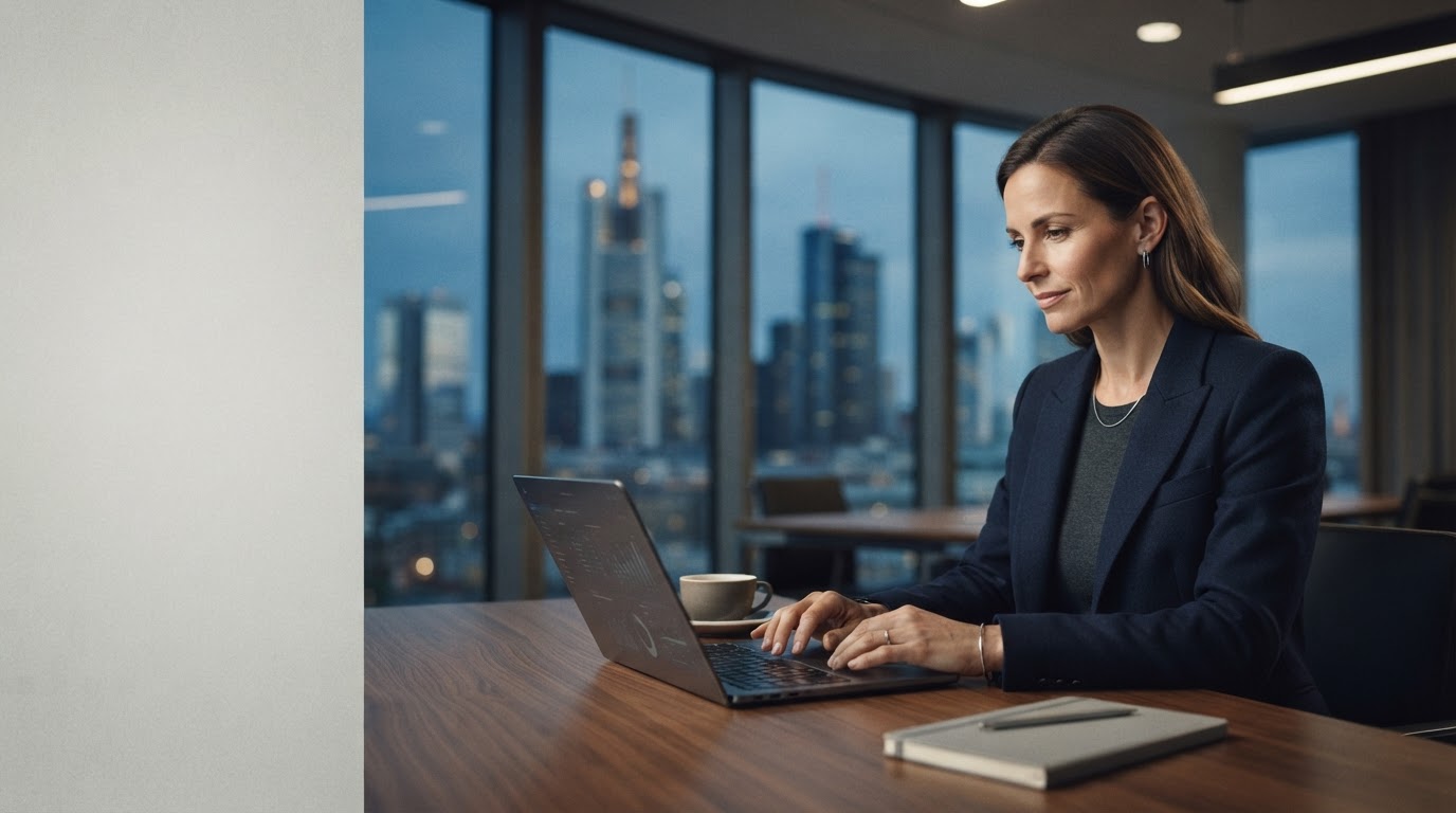 Deutsche Capital AI Dashboard zur Datenanalyse, genutzt von einem Remote-Worker unterwegs
